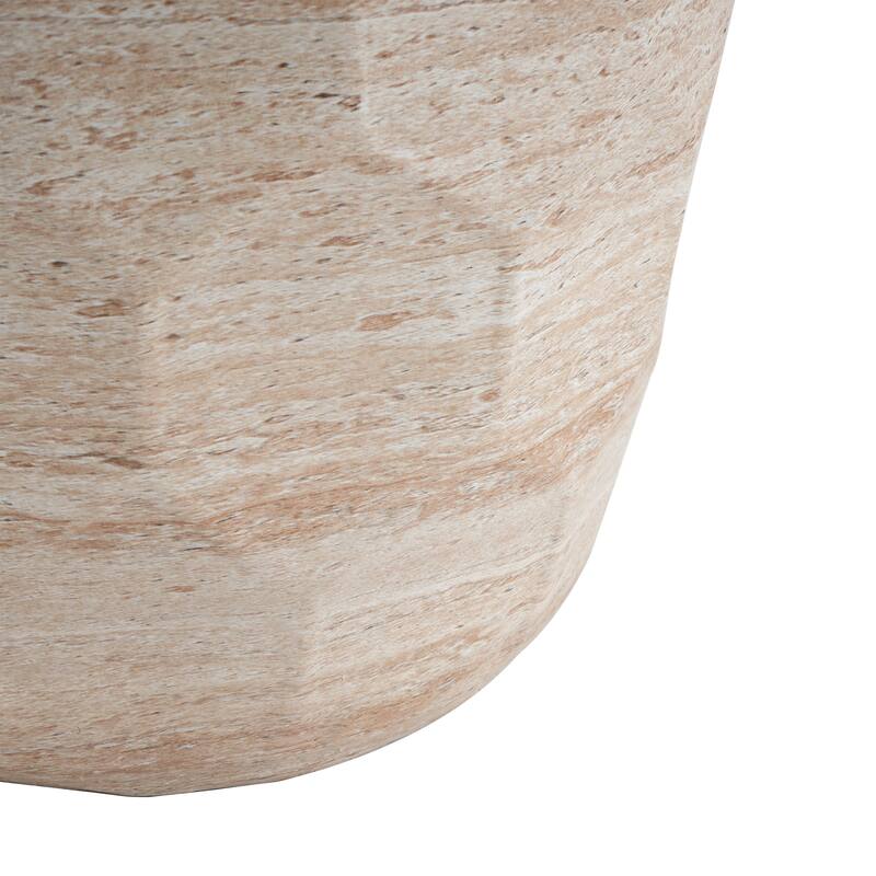 Outdoor Indoor Lightweight Concrete Side Table, Travertine Finish - 17.77