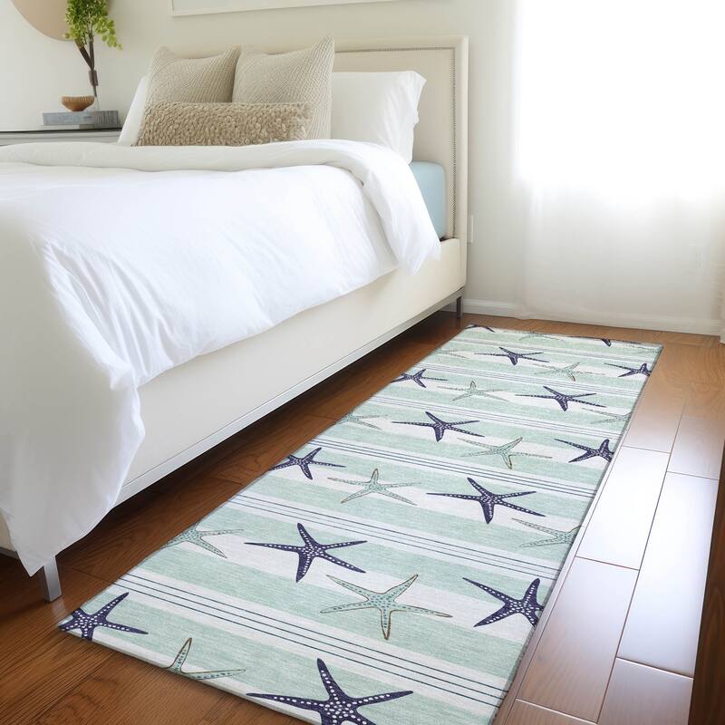 Premium Washable Super Soft Starfish Coastal Stripes Mayfield Rug - Seaglass - 2' 3" x 7' 6" - Runner