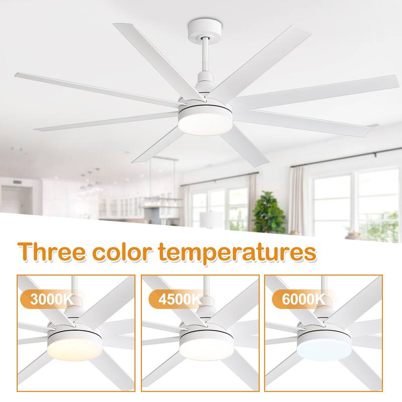 65 Inch LED Black and White Ceiling Fan with Light Remote- 8 Blade