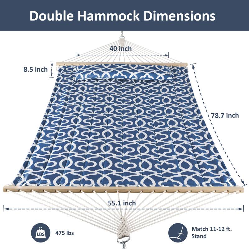 78'' Quilted 2 Person Hammock Beach Swing with Spreader Bars&Pillow - 55.1*122*1