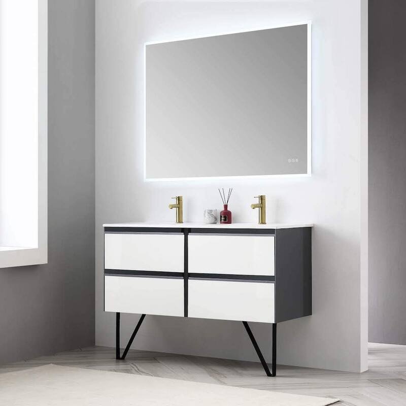Blossom Glossy White & Grey Wall-Mounted Bathroom Vanity with Sink Set