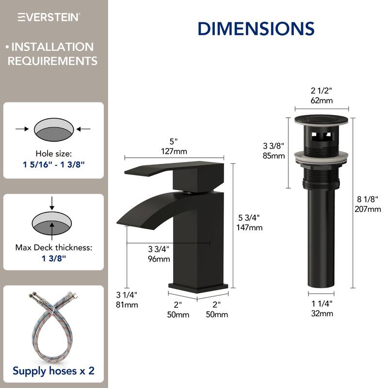 Single Handle Single Hole Waterfall Bathroom Faucet with Pop‑Up Drain