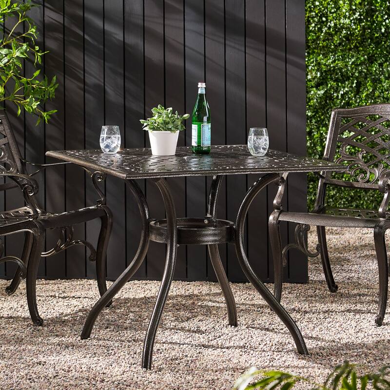 Roomfitters Outdoor Square Dining Table Cast Aluminum Patio Bistro Table with Decorative Lattice Top, Bronze