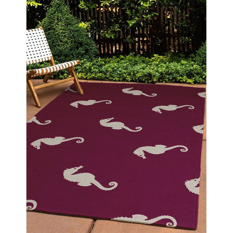 Sea Horses Beach Style Chenille Area Rug
