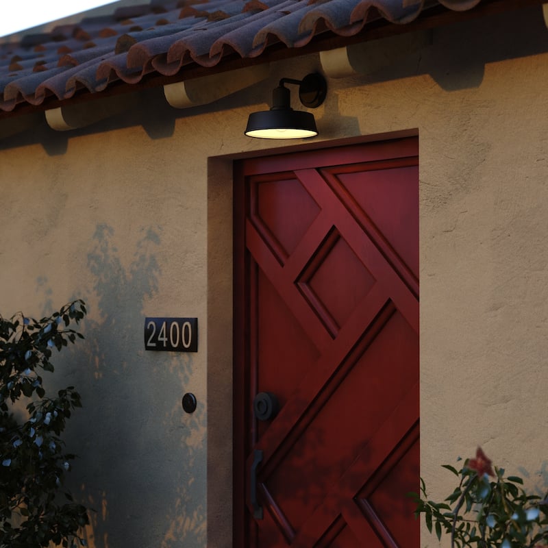 Hammond Steel 1 Light LED Compatible Dusk to Dawn Matte Black and White Industrial Outdoor Wall Lantern