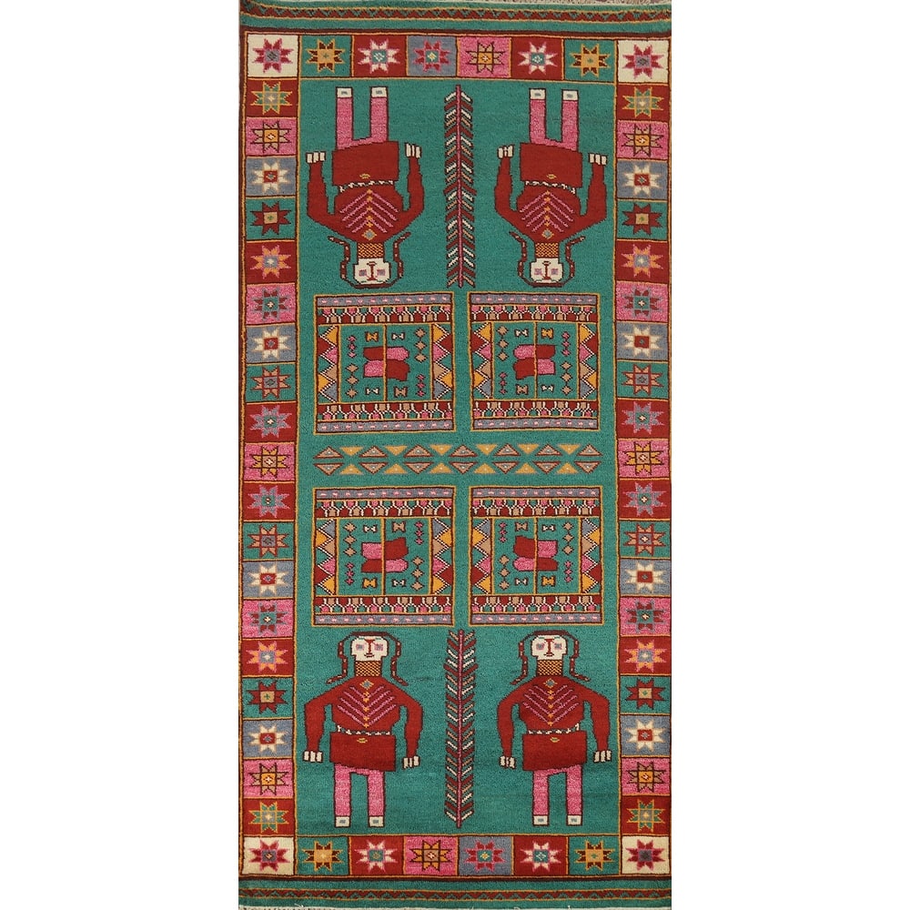 Hand Knotted Oriental 100% Wool Carpet Traditional Tribal Green Heriz (serapi) Runner Rug - 9' 10'' X 4' 2''
