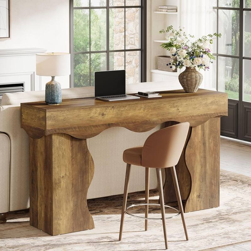 55.1" Farmhouse Console Sofa Tables, Entryway Table with Wavy Line Design