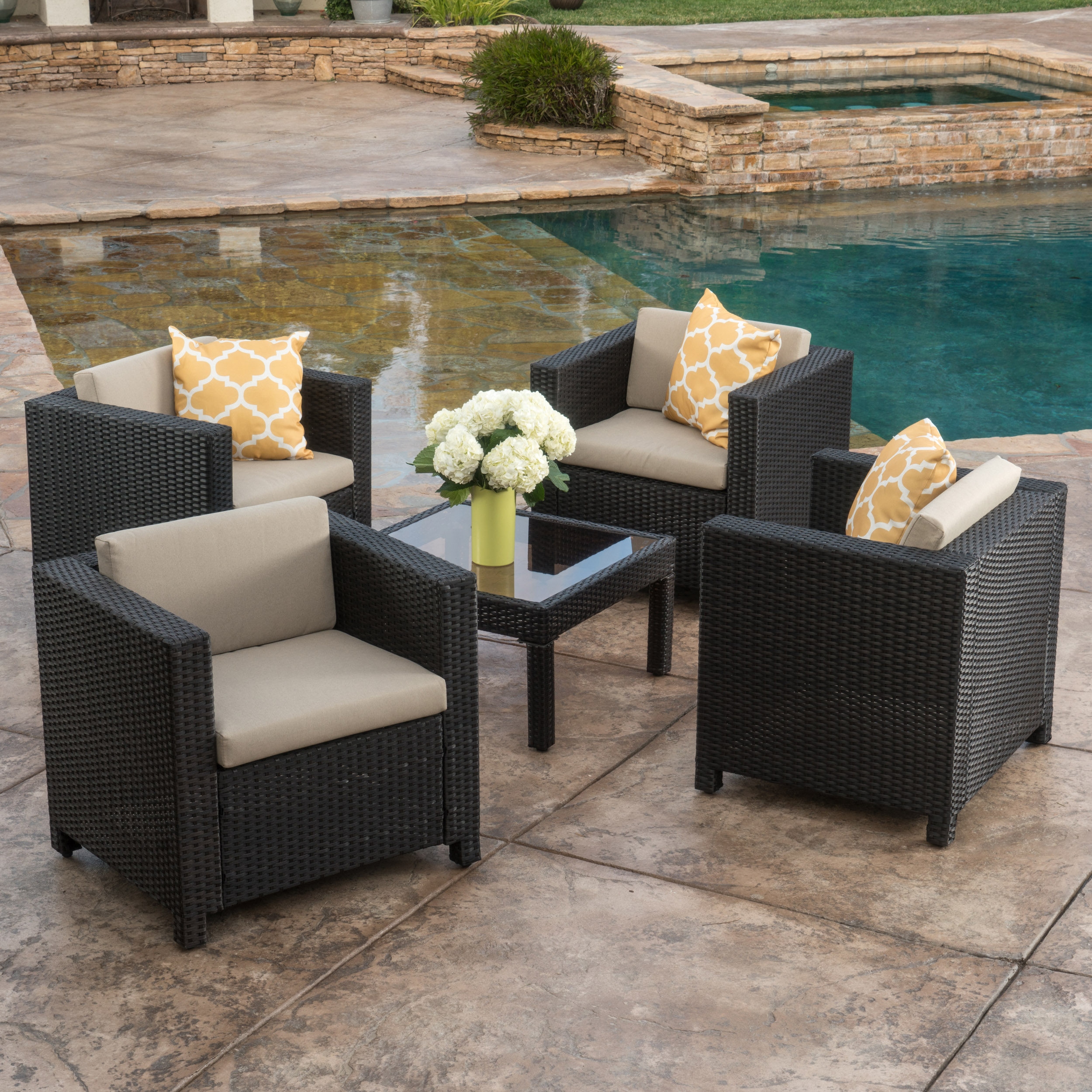 Puerta Outdoor Club Chairs with Water Resistant Cushions Set of 4