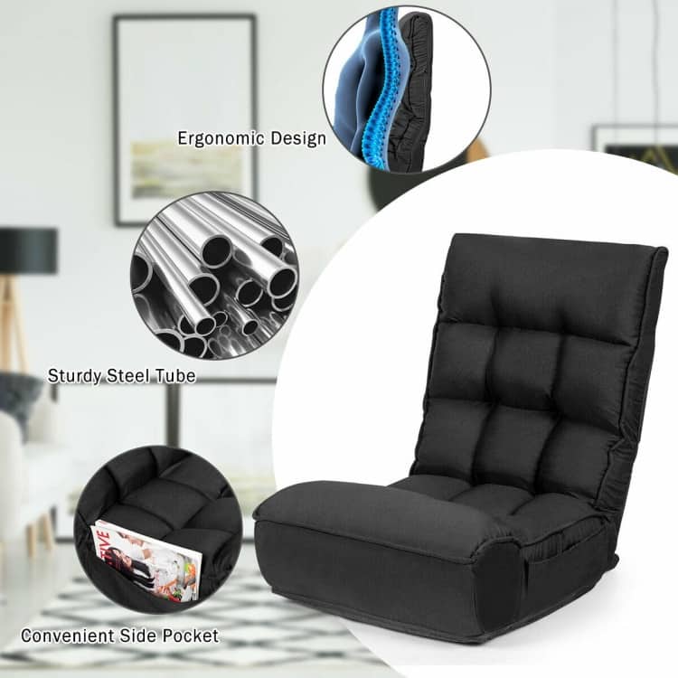 4-Position Adjustable Floor Chair Folding Lazy Sofa - 24" x 26" x 31" (L x W x H)