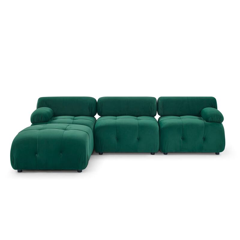 Cake-like Modular Couch Velvet L-shaped Sectional Sofa with Chaise, DIY Combination Seats & Ottoman Set of 4 for Living Room
