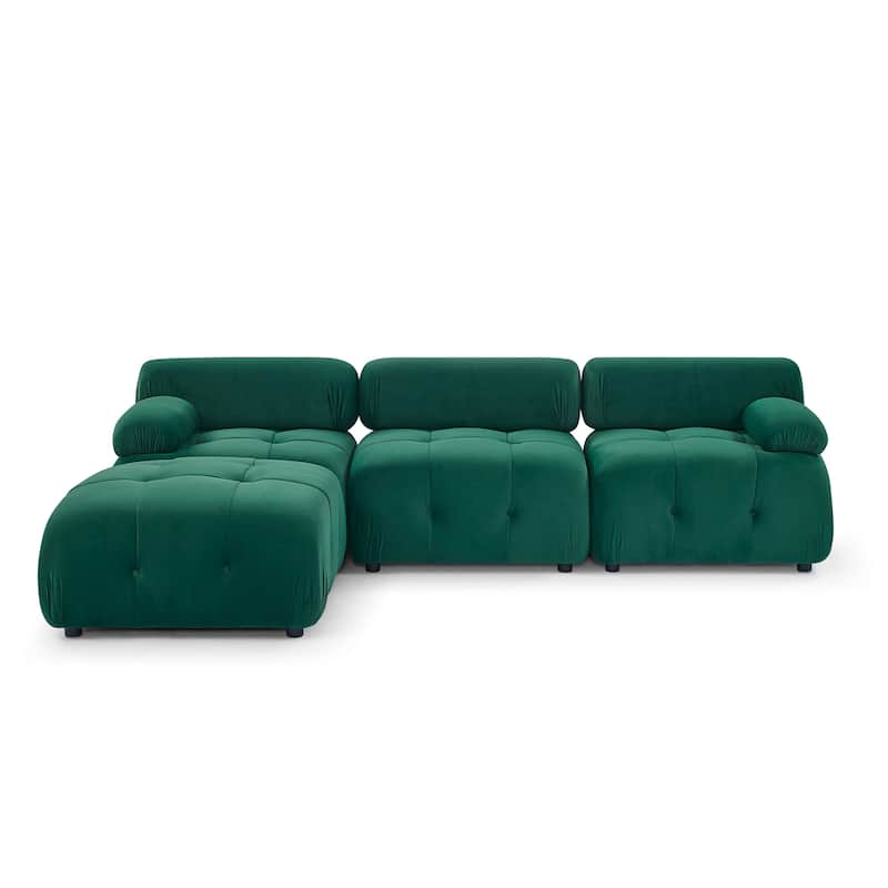 Green 93'' Modular L-Shaped 4 Seat Sectional Sofa with Reversible Ottoman, Button Tufted Design and Comfortable Cushions