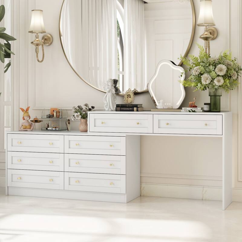Multi-Functional White Dresser/Vanity Table Ample Storage 8 Drawers