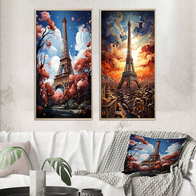 Designart "Paris In Spring Bloom I" City Paris Wall Art Décor - Traditional Gallery Set For Office Decor - 24 in. wide x 20 in. high - Brown