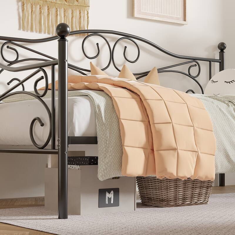 VECELO Scroll Design Metal Twin Size Daybed with Roman Column Legs 440 LBS Capacity Sofa Bed 440 lbs Capacity for Living Room