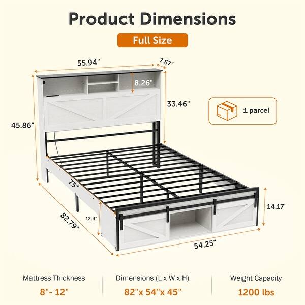 Farmhouse Full Size Bed Frame with Storage Headboard - Bed Bath ...