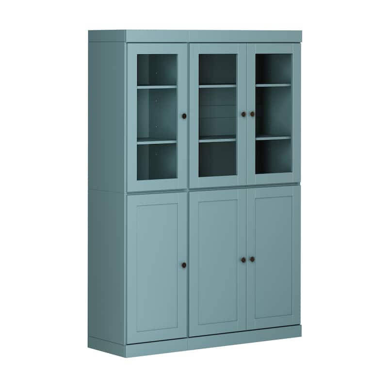Palace Imports 100% Solid Wood 48.5" Pantry Cabinet with Clear Glass, Shaker Doors and Adjustable Shelves