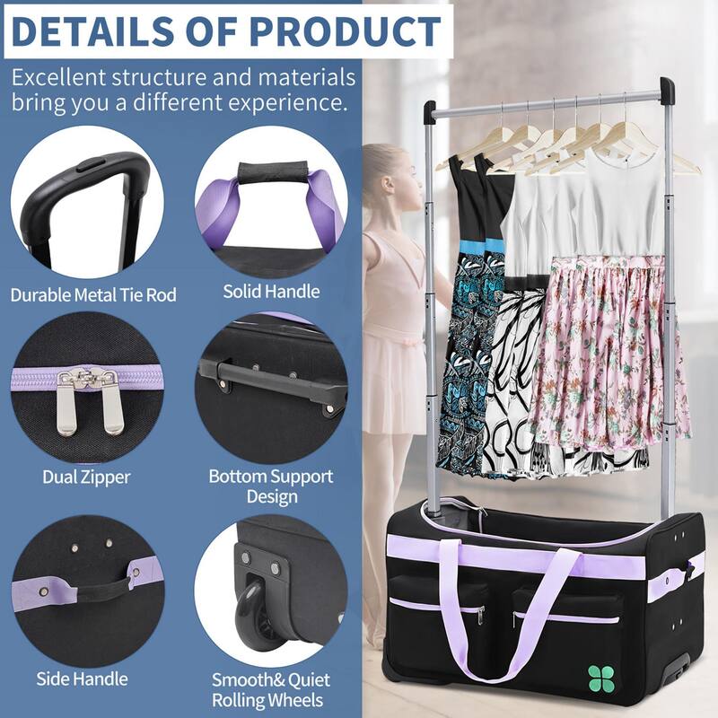 DoCred Suitcase Sets with Garment Rack and Wheel, Dance Bag