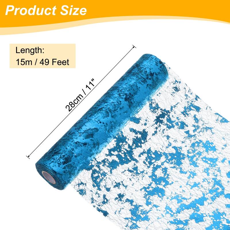 Table Runner, Sequin Gold Foil Thin Mesh Metallic Table Runner - Lake Blue - 49 Feet