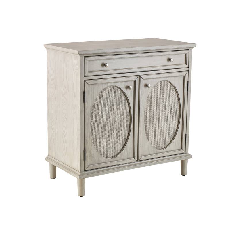 Wooden Geometric Oval Rattan Front 2 Door and 1 Drawer Cabinet - Light Gray - Roche River Decor - 18"W x 34"L x 35"H