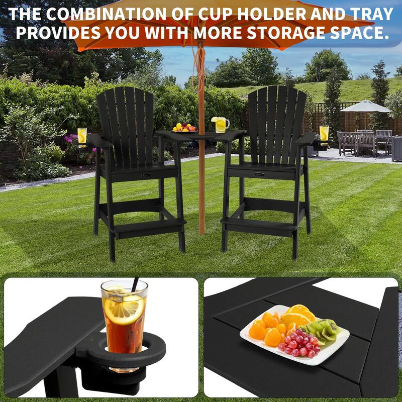 Vrakae Tall Adirondack Bar Stool Chair with Cup Holder