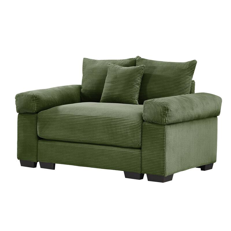 Oversized Accent Chair, 54.3" Corduroy Fabric Single Sofa with Pillow, Modern Upholstered Square Armchair Cozy Reading Chairs