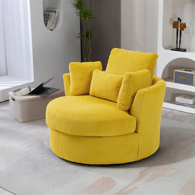 Upholstered Accent Swivel Barrel Armchair Club Chair with Pillows