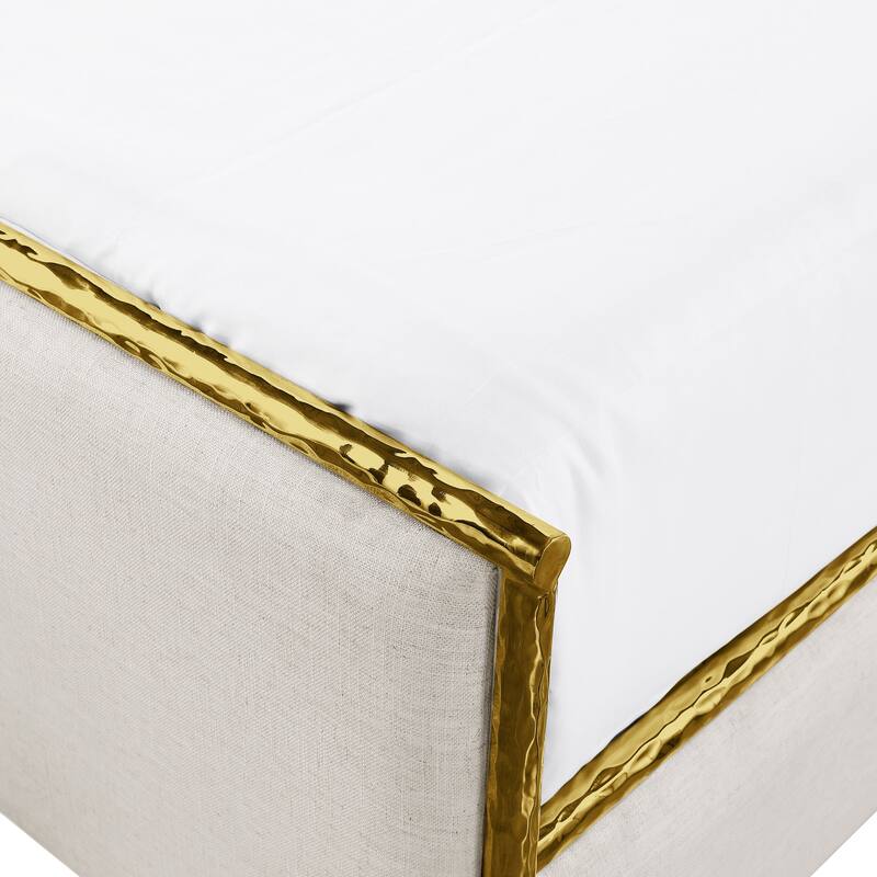 Furniture of America Zayen Modern 2-Piece Upholstered Queen Size Hammered Metal Platform Bedroom Set with Nightstand