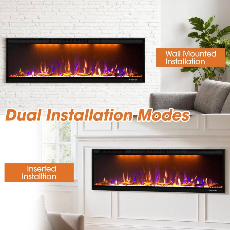 52" 1500W Inserted Wall Mounted Modern Smart Electric Fireplace Heater with APP Control and Remote