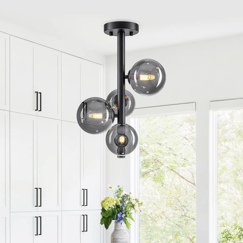 8 Lights Modern Semi-Flush Mount Ceiling Light Smoky Gray Glass Globe - Dia.11-in