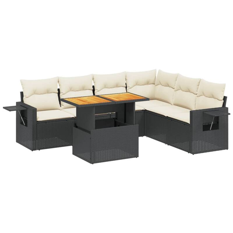vidaXL Patio Sofa Set with Cushions Table and Lounge Sofas 7 Piece Poly Rattan - 21.7 x 39.4 x 28.7