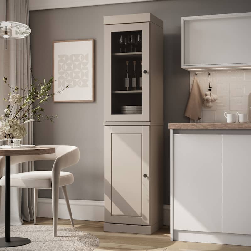 Palace Imports 100% Solid Wood Pantry Cabinet, Adjustable Shelves, 16.5" Wide, 71.5" Tall - Beige - Clear Glass-Solid