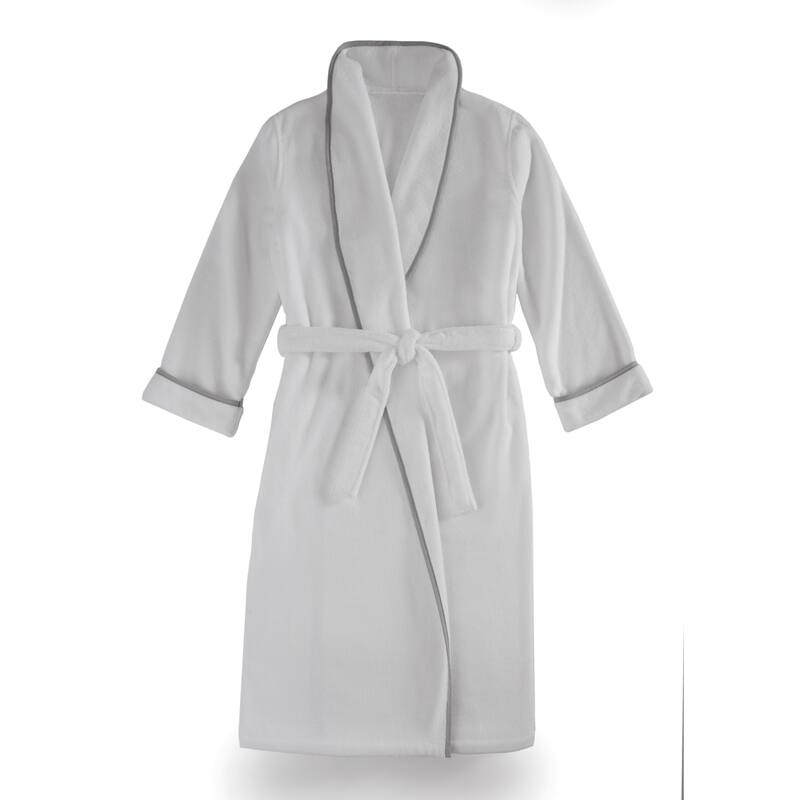 Kassatex Turkish Plush Robes - L/XL - White/Grey