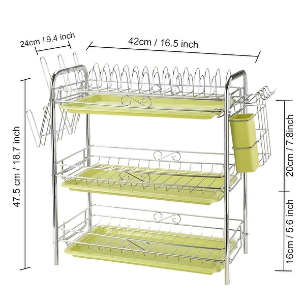 3 Tier Chrome Dish Drainer Rack Kitchen Storage w Draining Board