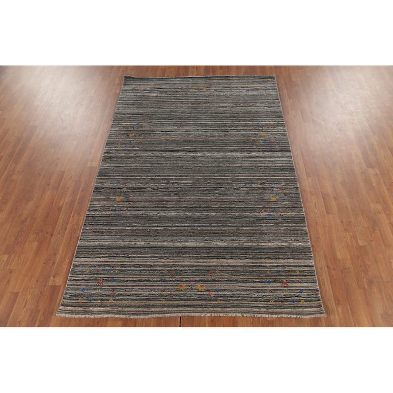 Striped Gabbeh Indian Area Rug Handmade Wool Carpet - 5'1"x 7'11"