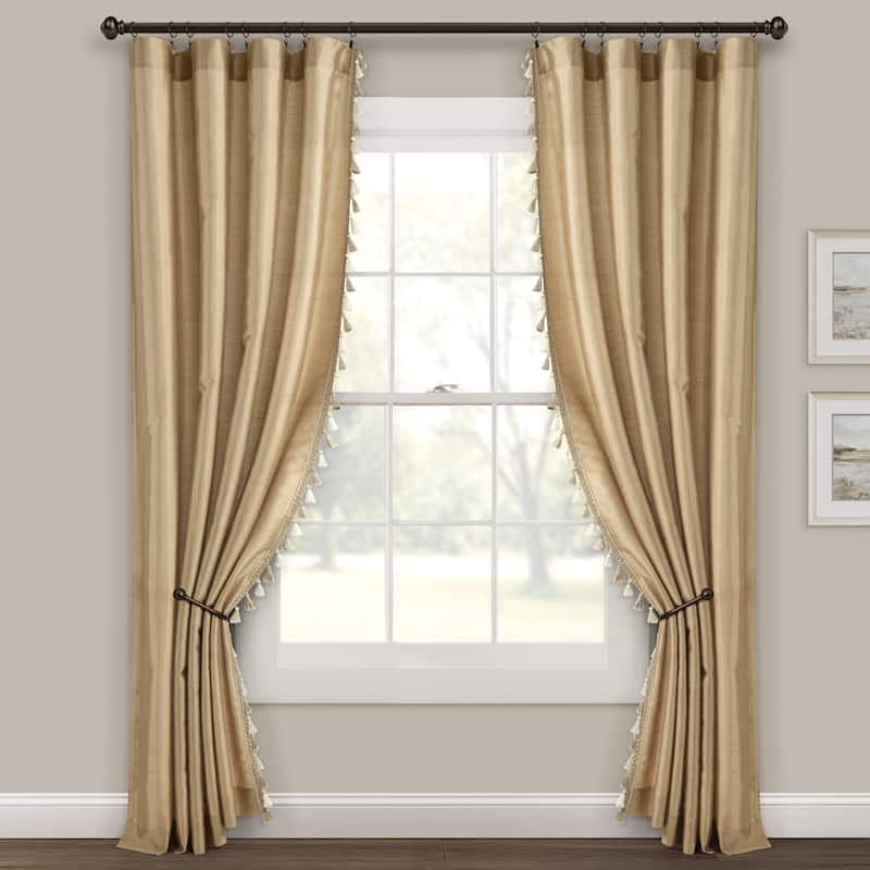 Lush Decor Luxury Regency Faux Silk Two Tone Tassel Window Curtain Panels Set