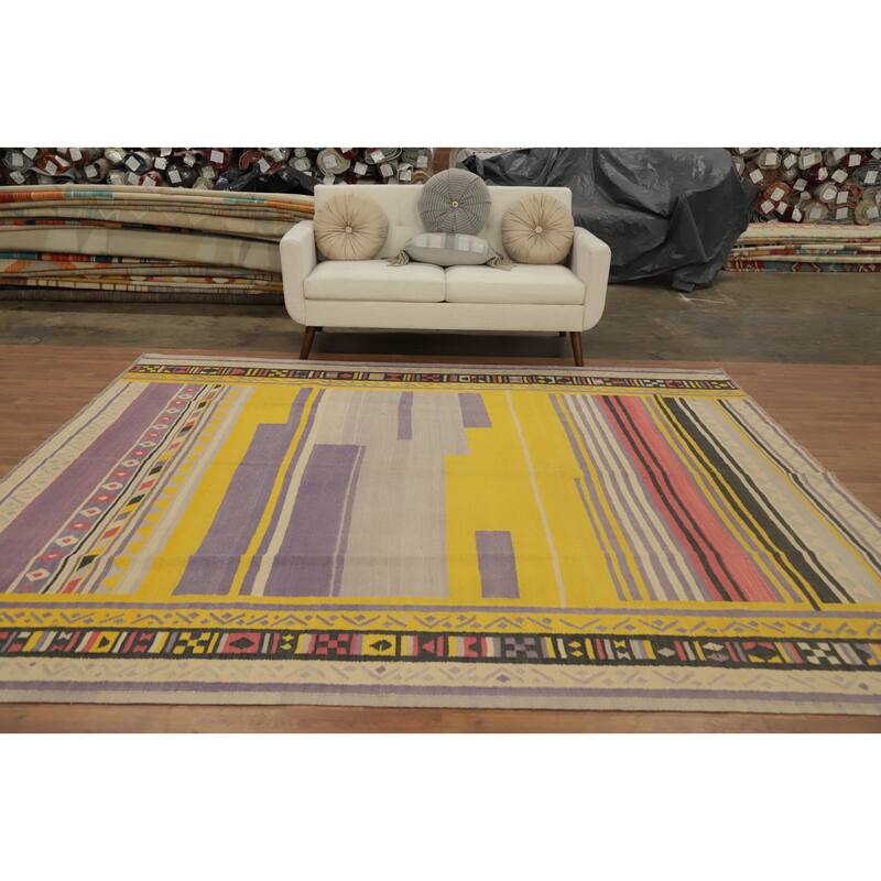 Hand Woven Oriental 100% Wool Carpet Southwestern Tribal Multi-Colored Kilim Area Rug - 9' 9'' X 8' 11''