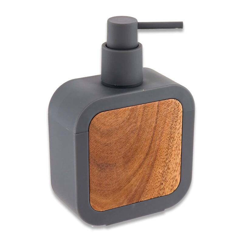Contemporary Soap Dispenser Rubber and Wood - 4.3 L x 1.9 W x 6.6 H
