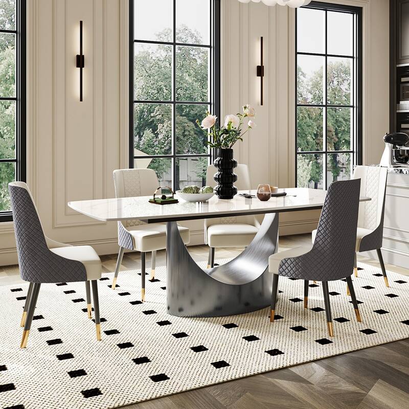 63"-94" Hobart Modern Dining Table with Rectangular Sintered Stone Tabletop and Carbon Steel Leg for 4-10