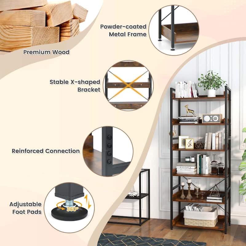 1/2 pcs Bookshelf Display Shelves Storage Rack Metal Frame w/ Hooks