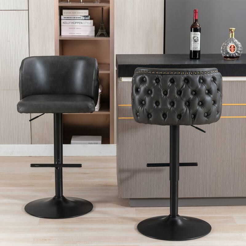 GDF Studio - Riveton Modern PU Upholstered Swivel Bar Stools with Adjustable Height and Tufted Back, Chrome Base (Set of 2)