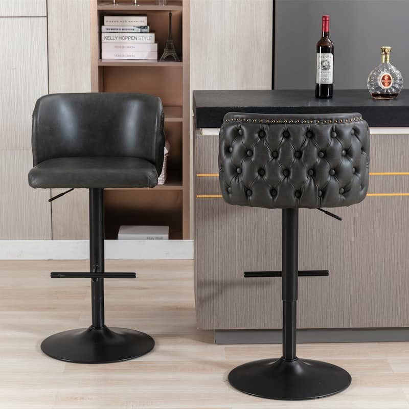 PU Upholstered Swivel Barstools Adjusatble Seat Height, Set of 2