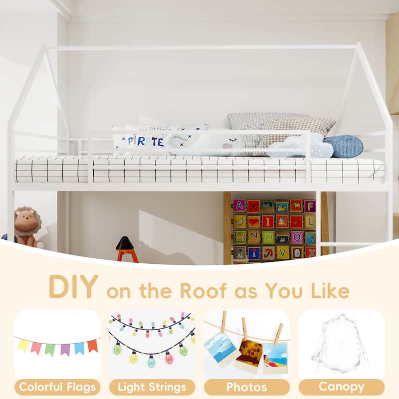 Metal Twin over Twin Bunk Bed/ Heavy-duty Sturdy Metal/ Noise Reduced/ Safety Guardrail/No Box Spring Needed