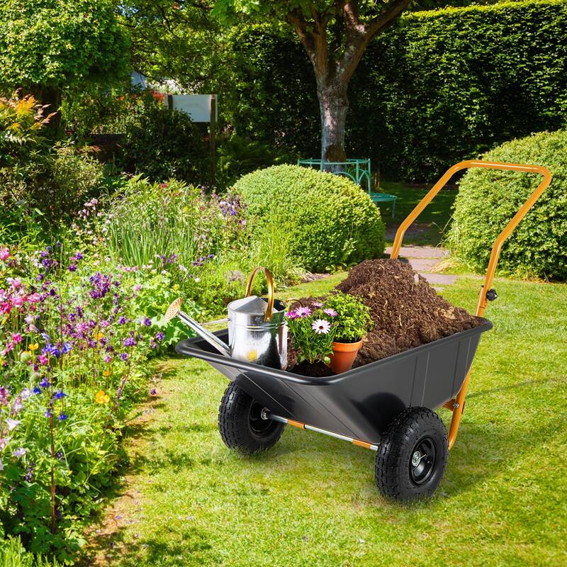 Gymax Dual-Wheel Wheelbarrow w/ Pneumatic Tires 330 LBS Load Capacity