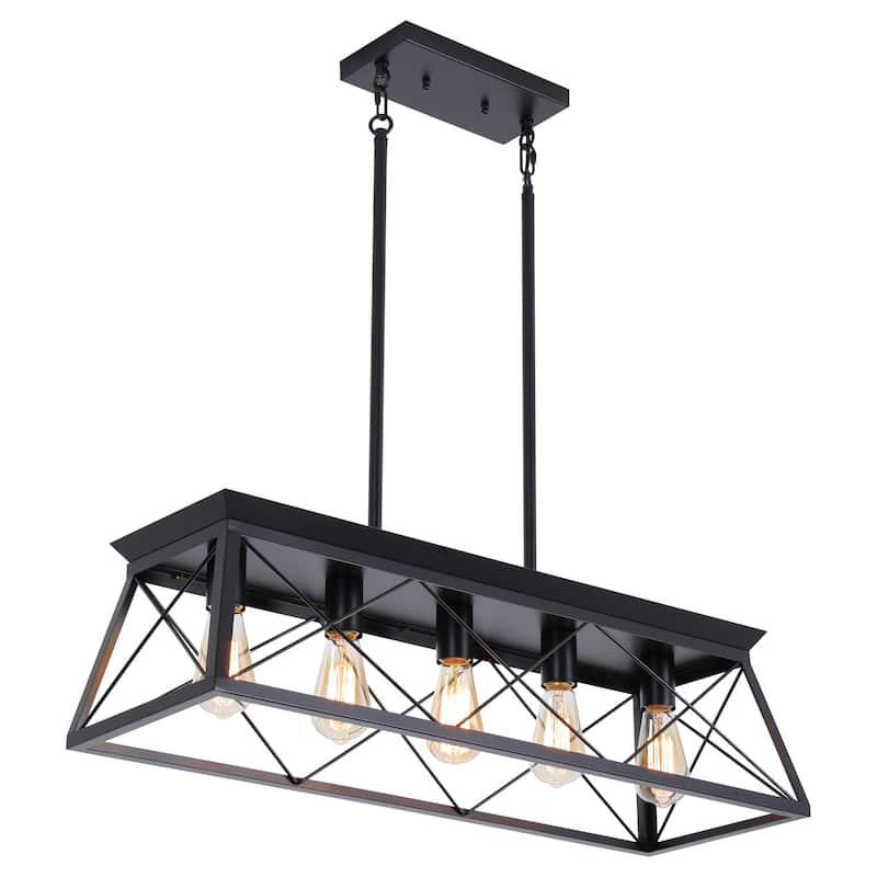 Mateo 31.5 in. 5-Light Farmhouse Chandelier Light with Caged Metal Shade - Black