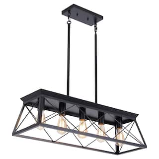 Mateo 31.5 in. 5-Light Farmhouse Chandelier Light with Caged Metal Shade