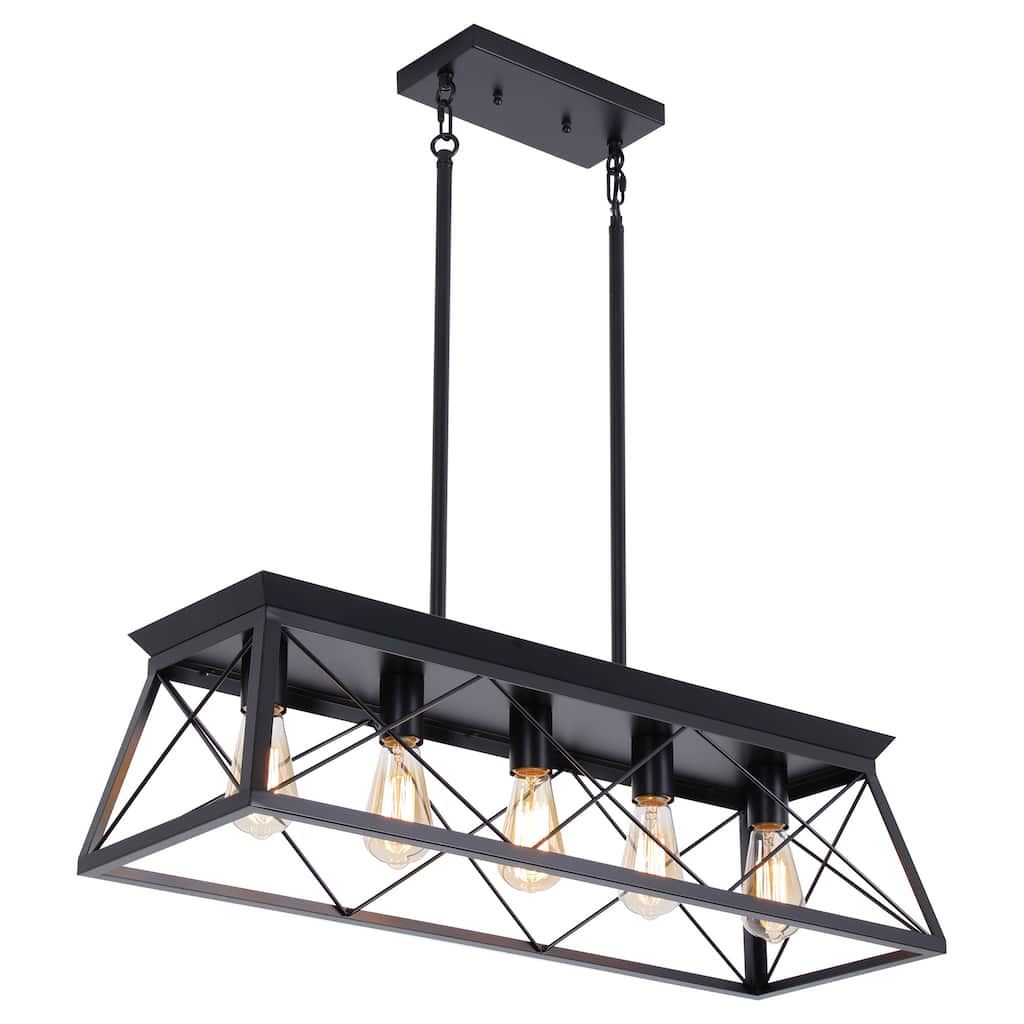 Mateo 31.5 in. 5-Light Farmhouse Chandelier Light with Caged Metal Shade