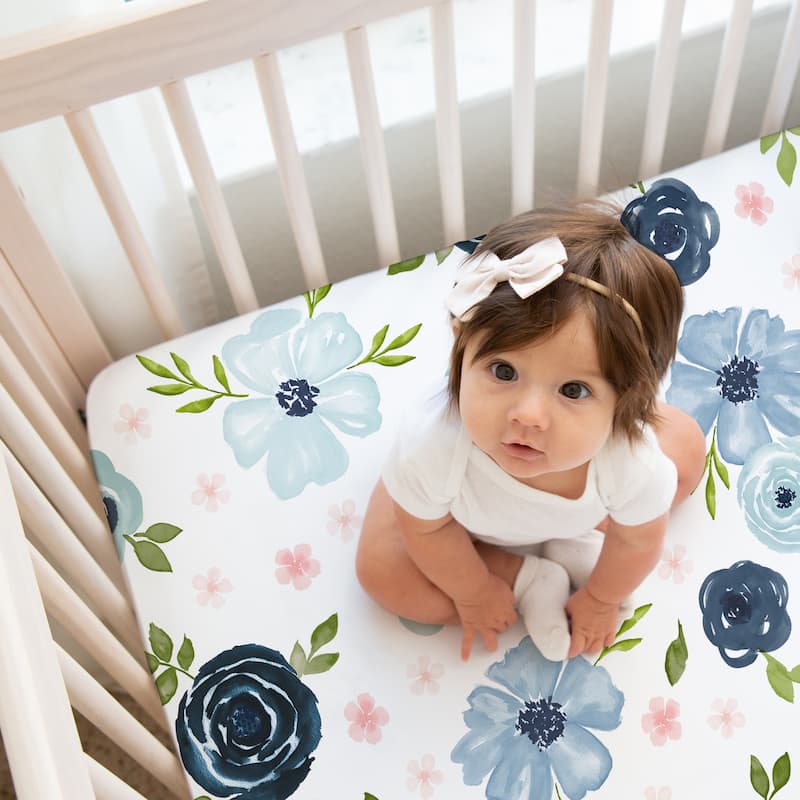 Sweet Jojo Designs Blush Pink and Blue Boho Floral Girl 2 Pack Fitted Crib Sheets Bohemian Farmhouse Shabby Chic Watercolor Rose