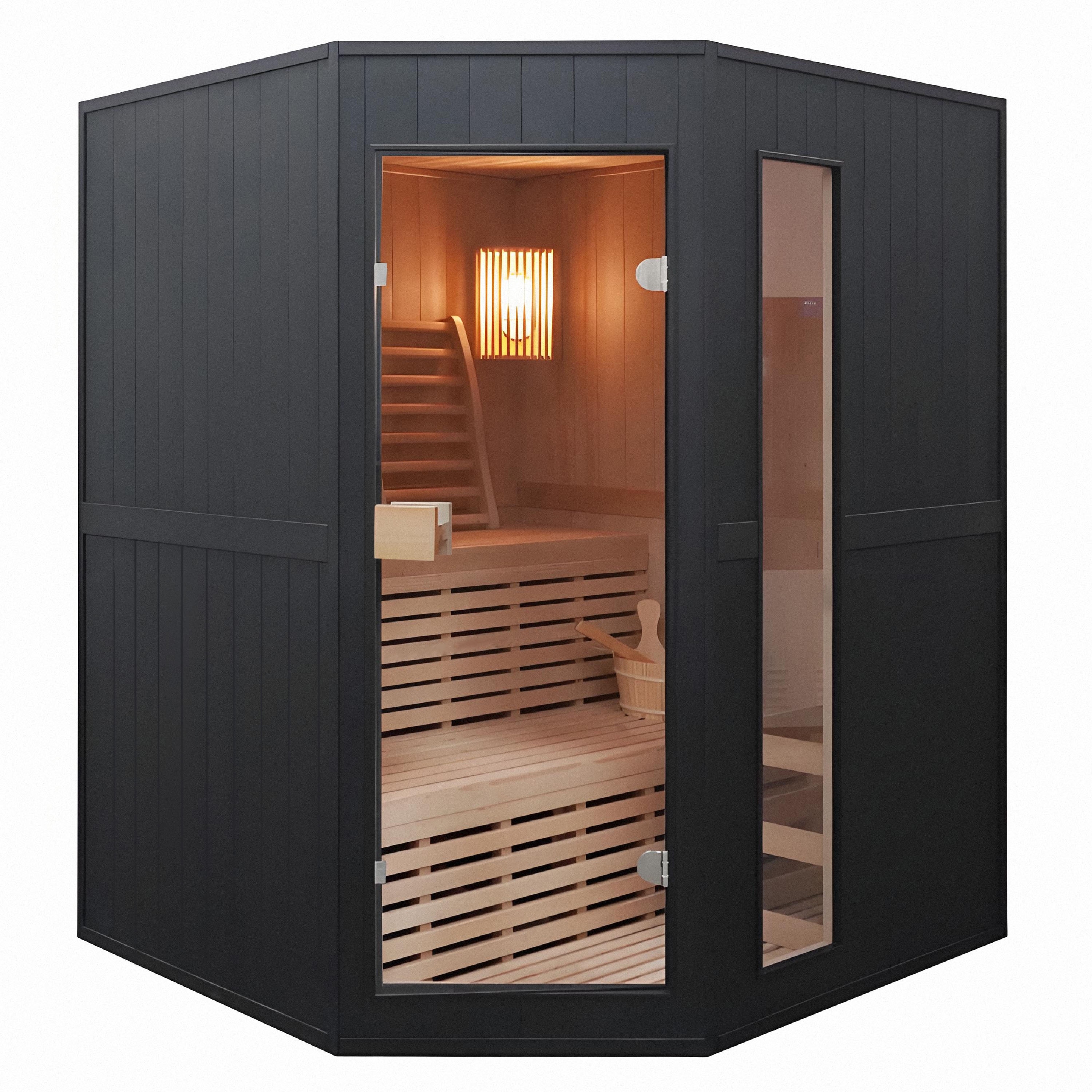 ALEKO Traditional Indoor Sauna Hemlock 4 Person Wet / Dry SPA w/ UL Heater | Viola SHEM4BLACK