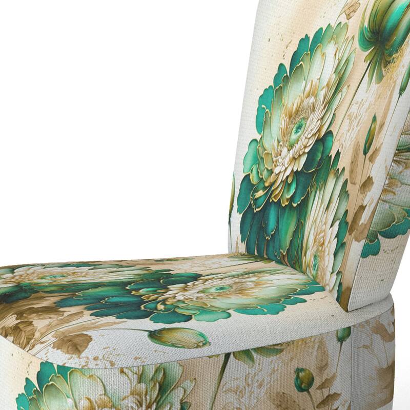 Designart "Green Blooming Daisy I" Upholstered Floral & Botanical Accent Chair and Traditional Arm Chair - Multiple Color