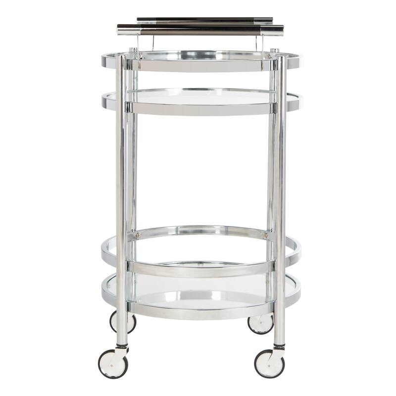 SAFAVIEH Sienna 2 Tier Round Bar Cart-Chrome / Glass - 23.8" x 19.9" x 34"